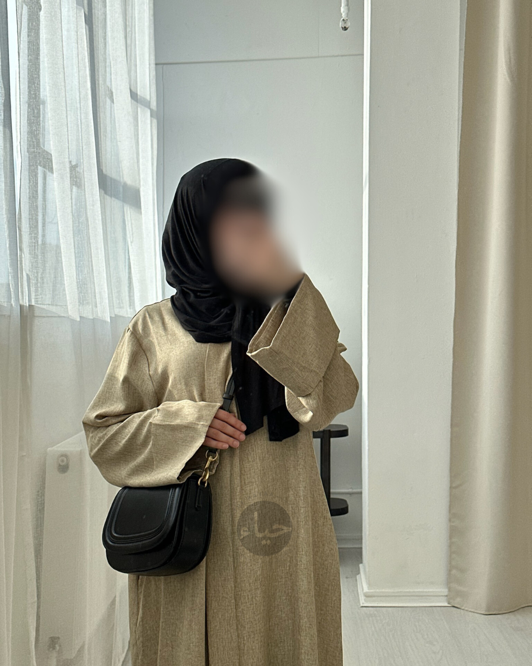 Abaya Ouverte en Lin - Beige