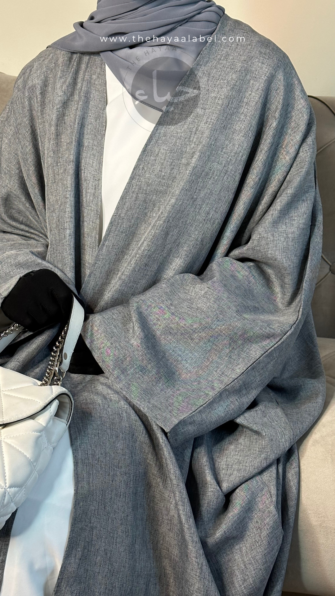 Abaya chauve-souris en lin - gris