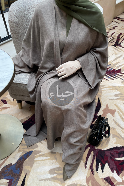 Linen batwing abaya - khaki brown