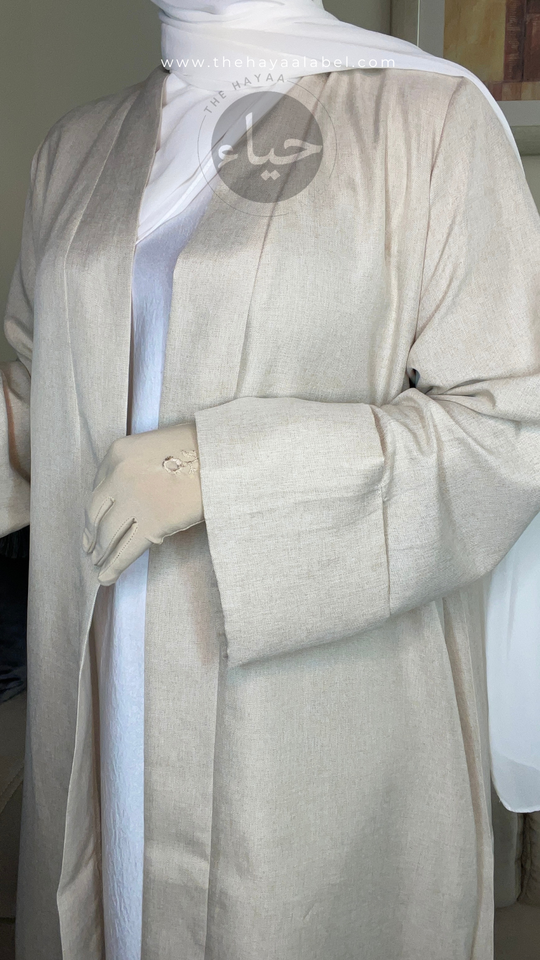 Abaya Ouverte en Lin - Vanille