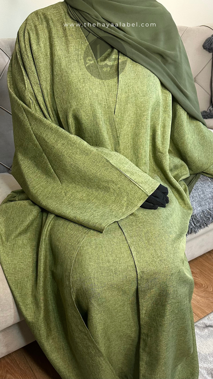 Abaya chauve-souris en lin - sauge
