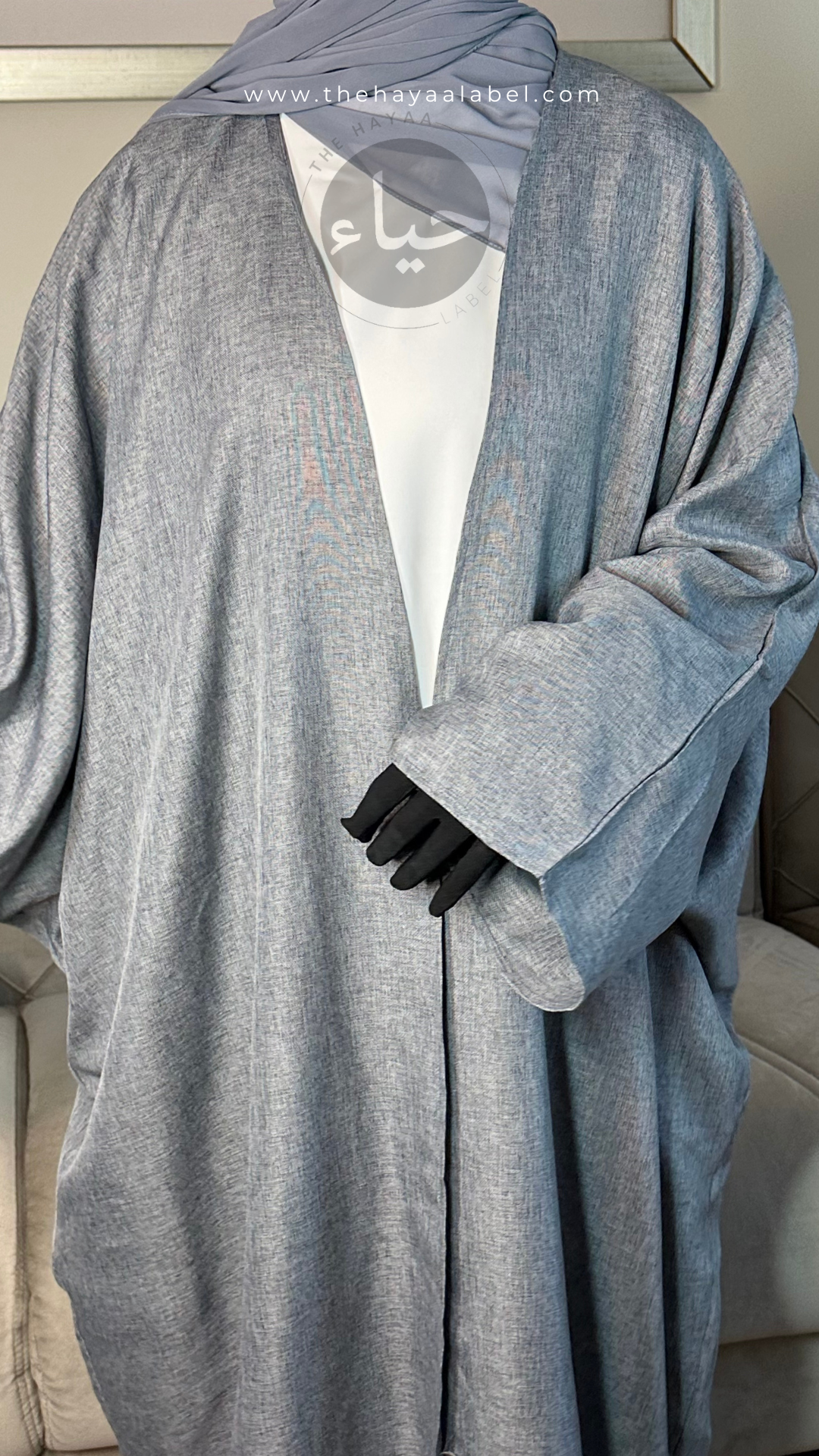 Abaya chauve-souris en lin - gris
