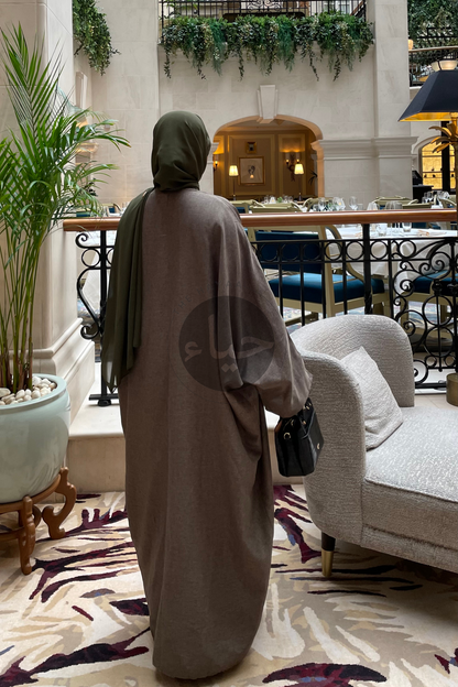 Linen batwing abaya - khaki brown