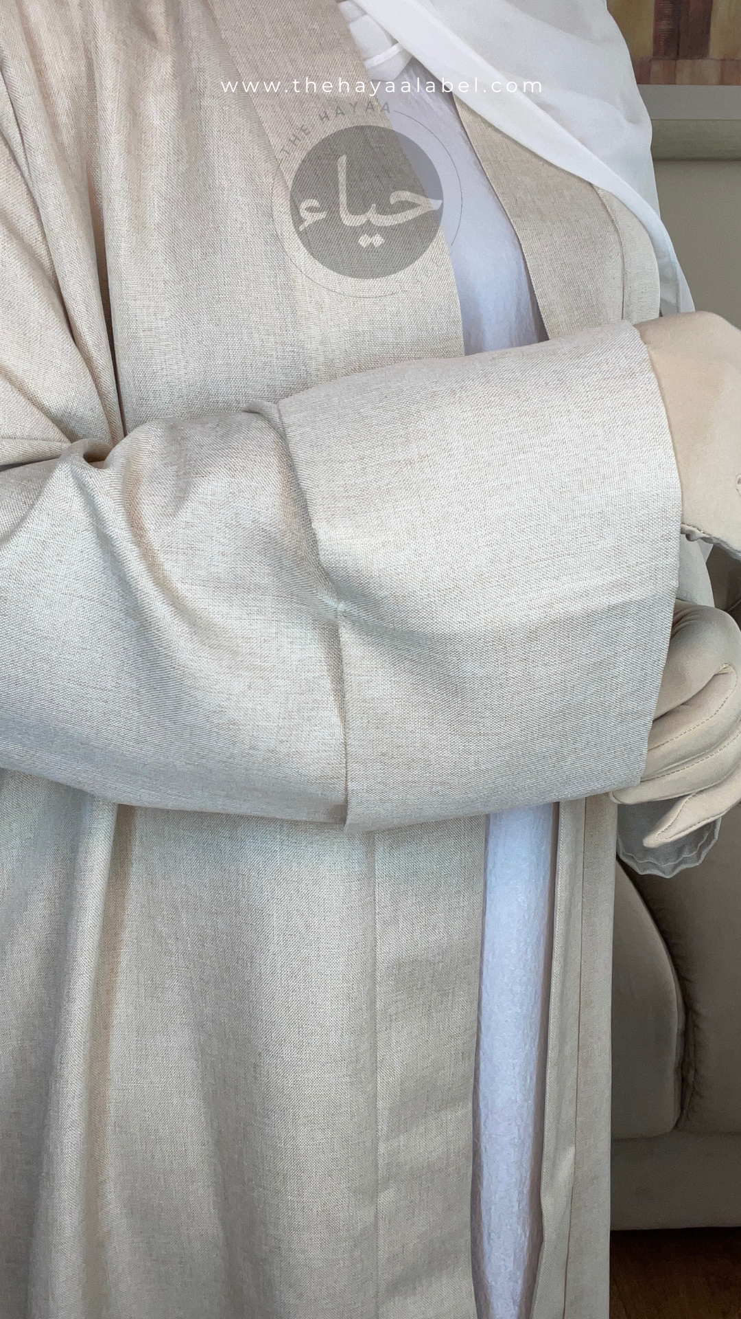 Abaya Ouverte en Lin - Vanille