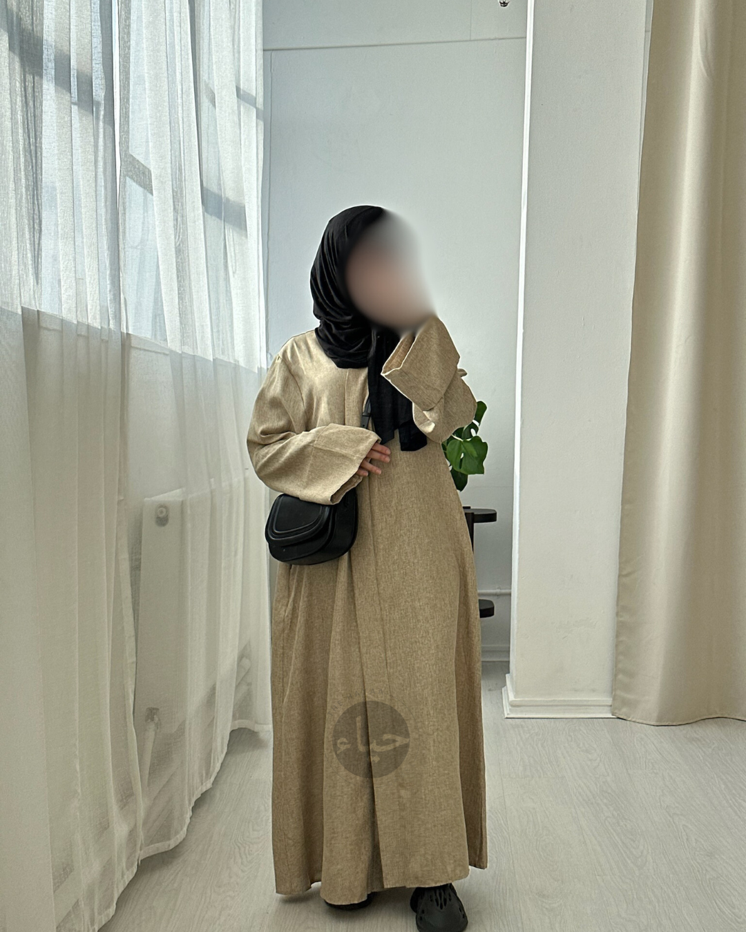 Abaya Ouverte en Lin - Beige