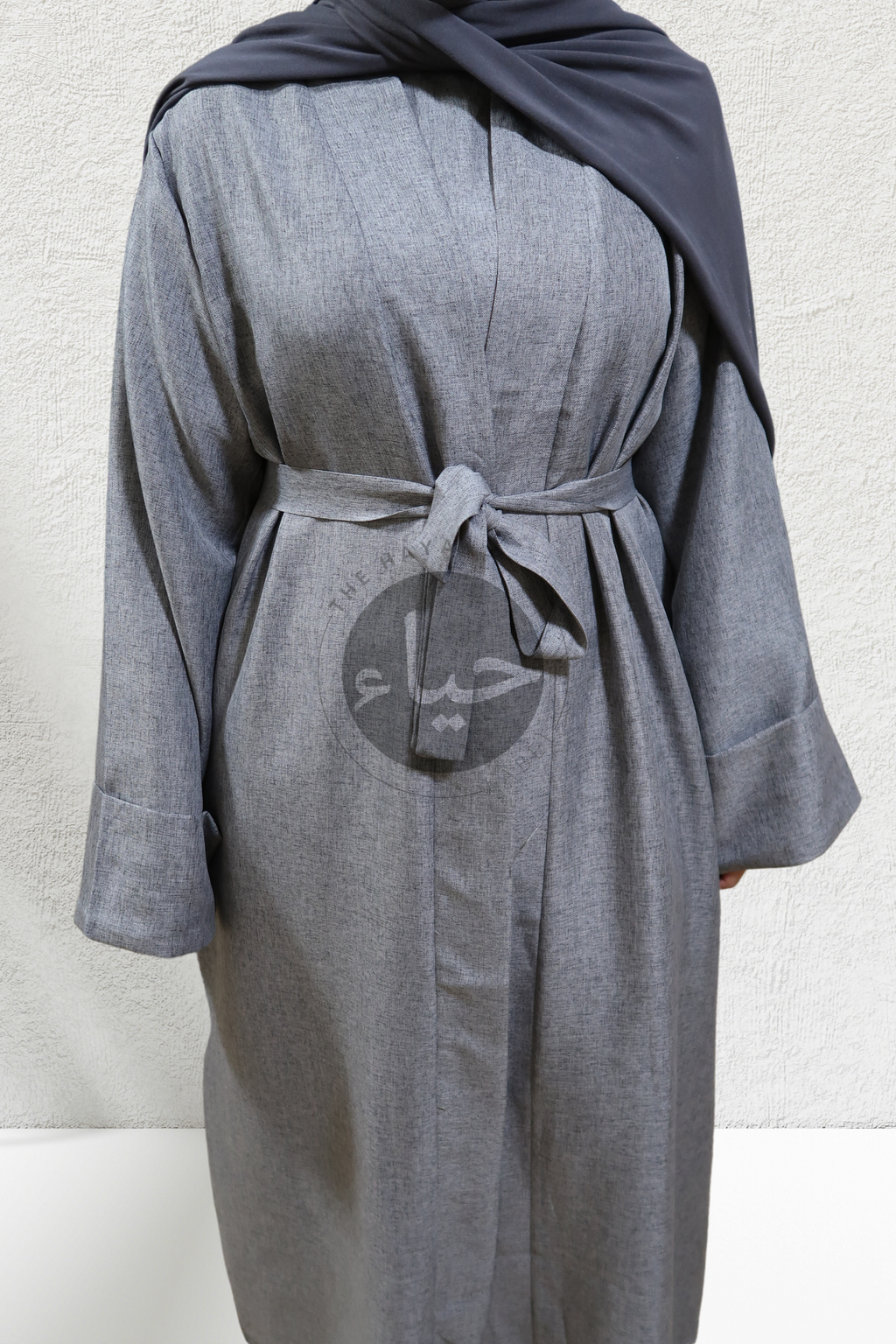 Abaya Ouverte en Lin - Gris