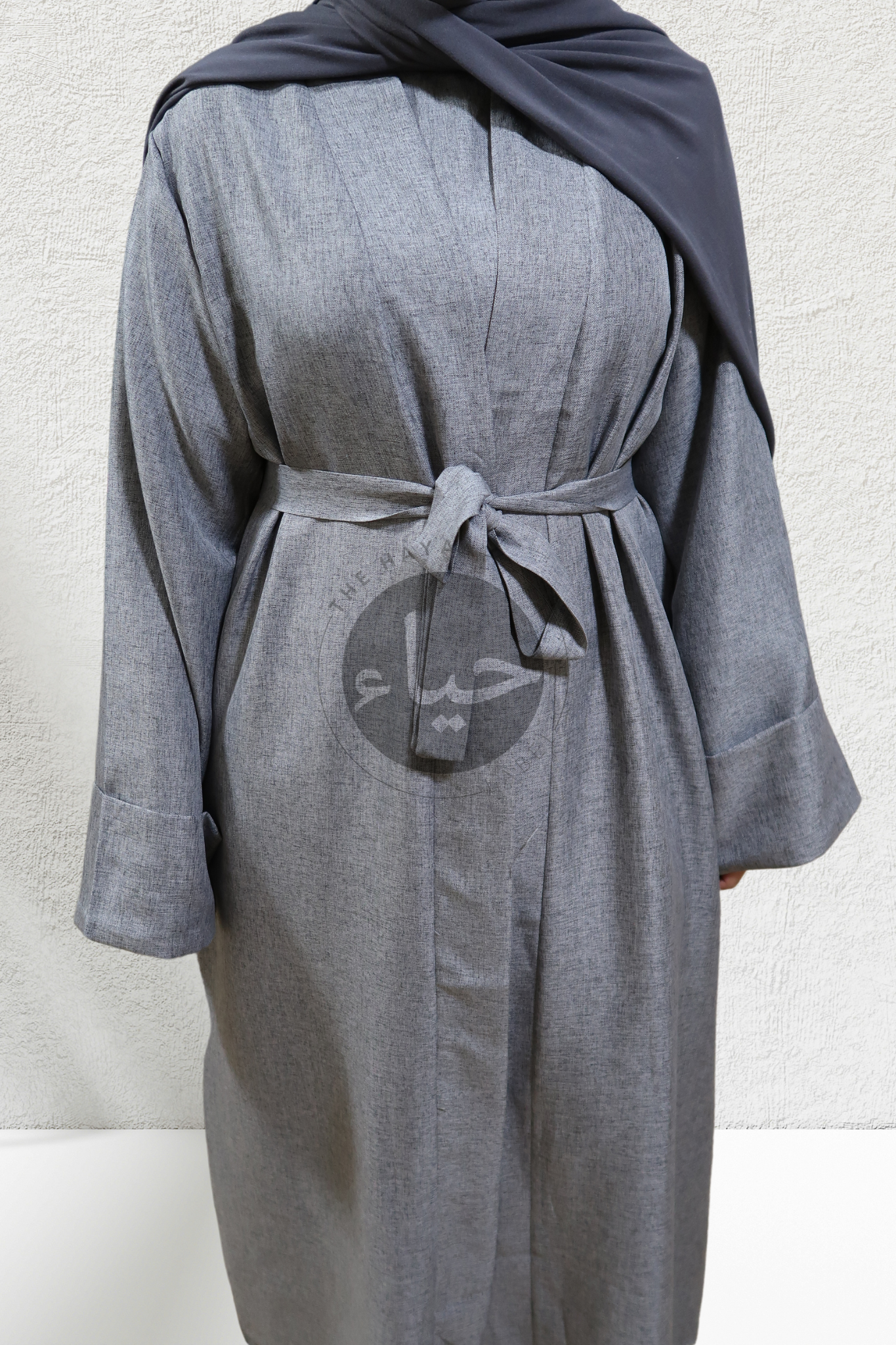 Abaya Ouverte en Lin - Gris
