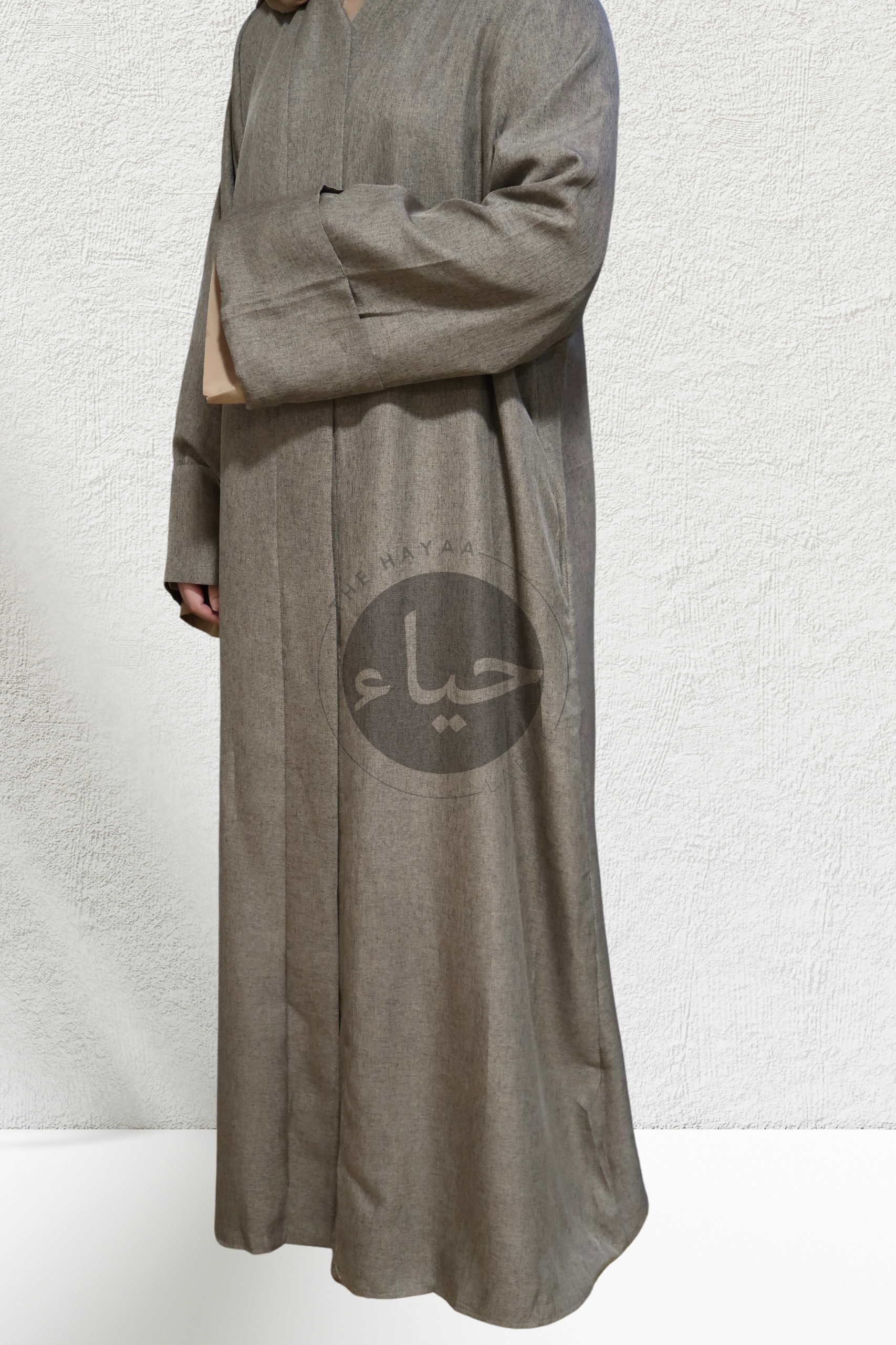 Abaya Ouverte en Lin - Marron Kaki