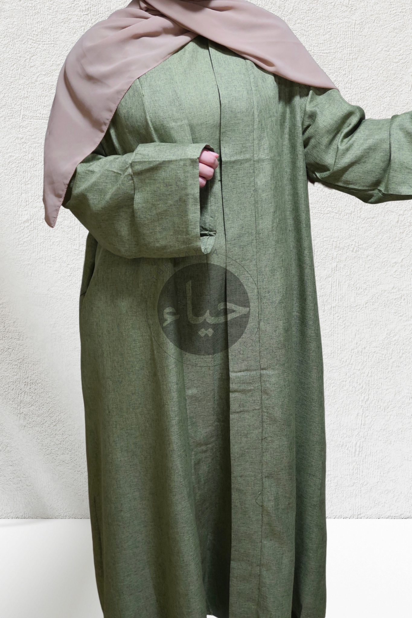 Abaya Ouverte en Lin - Sauge
