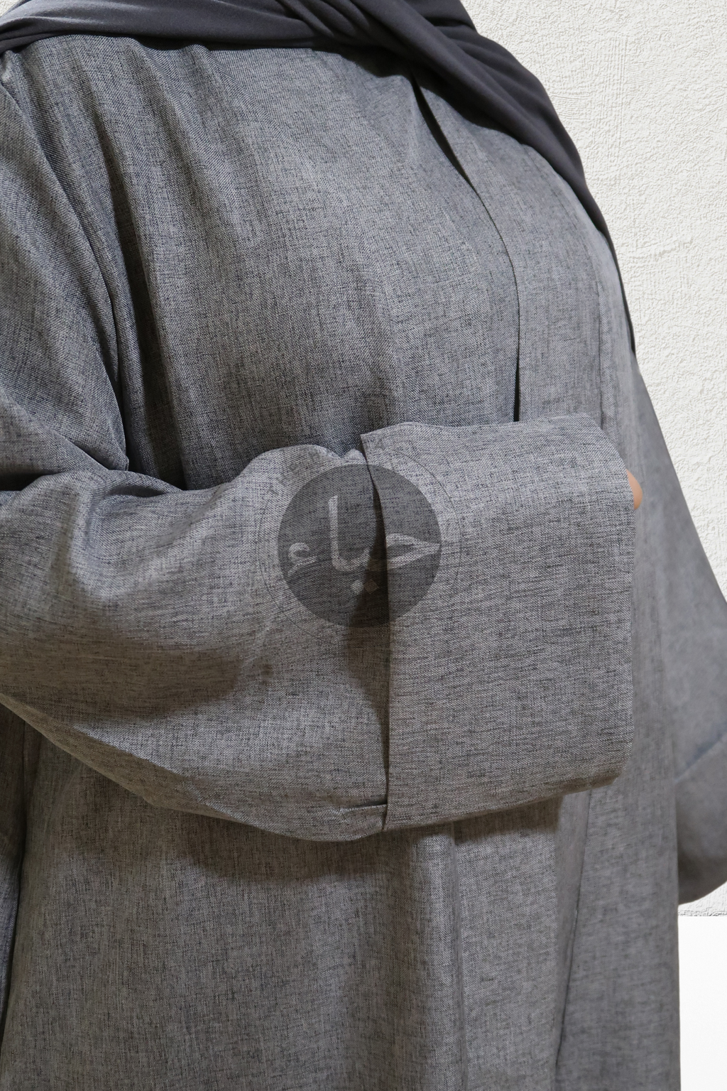 Abaya Ouverte en Lin - Gris