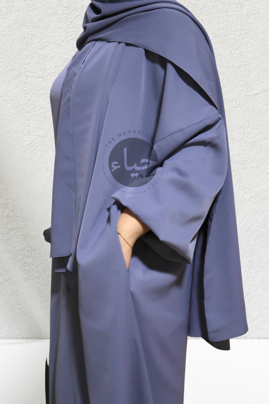 Gray abaya with attached hijab and cuffed sleeves