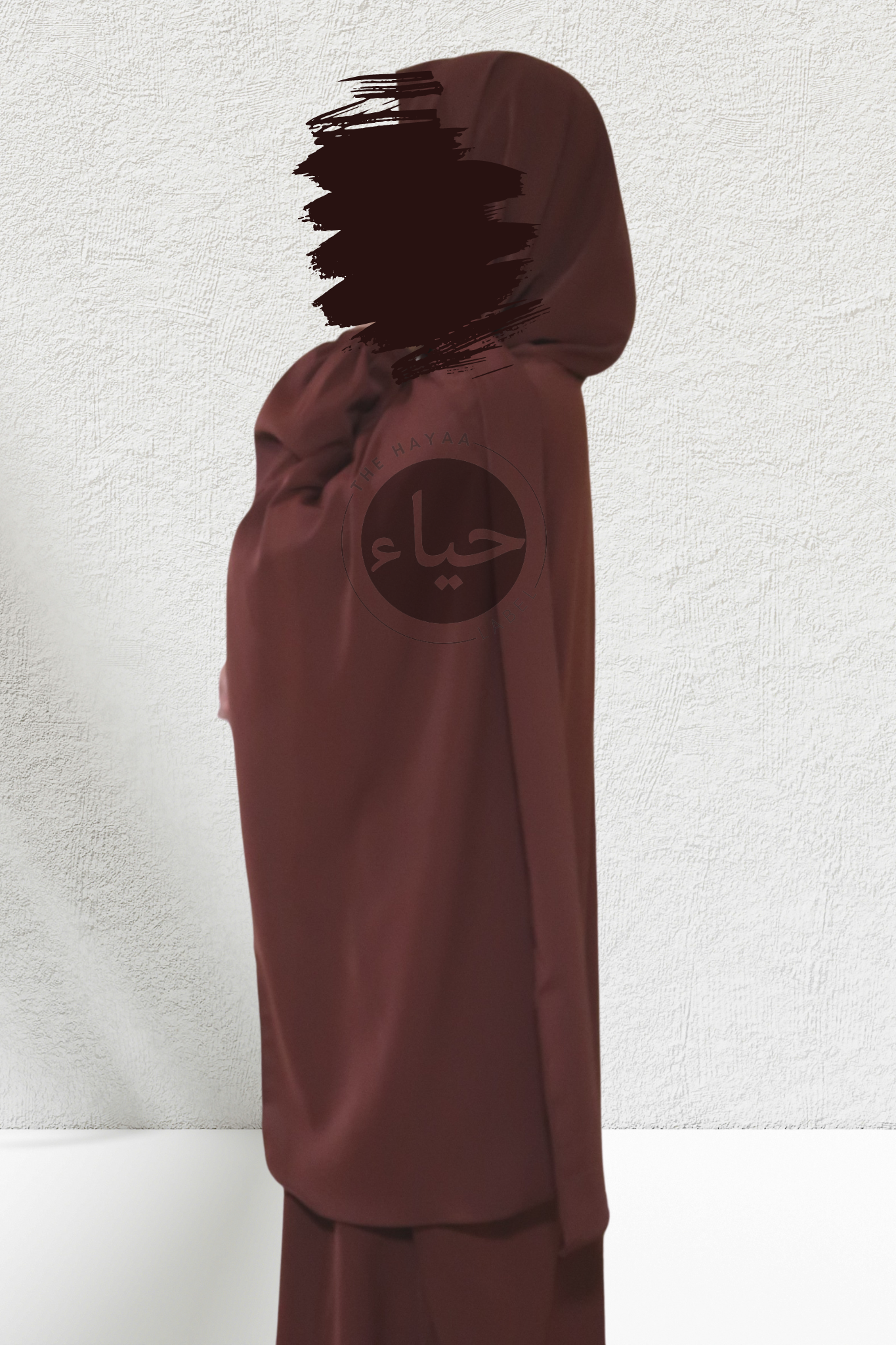 Abaya café avec hijab attaché et manches à revers