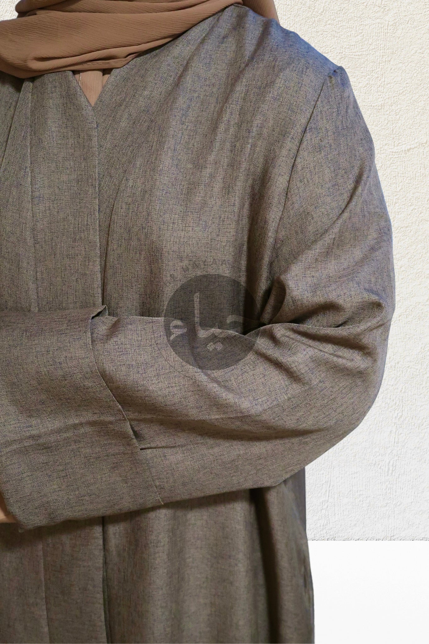 Abaya Ouverte en Lin - Marron Kaki