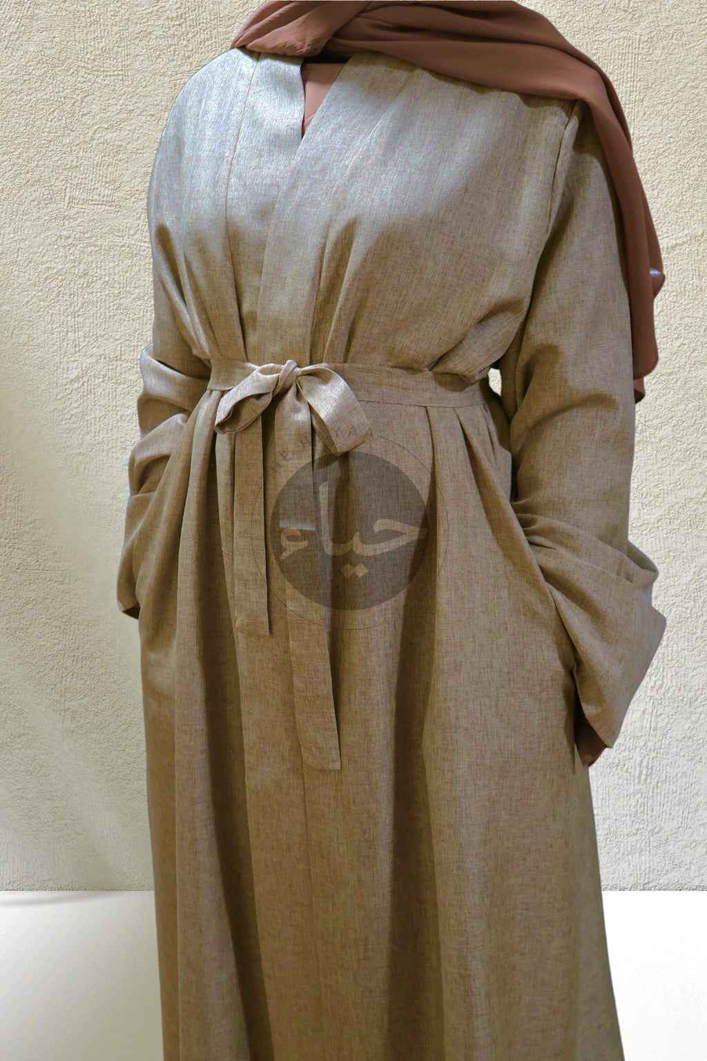 Abaya Ouverte en Lin - Beige