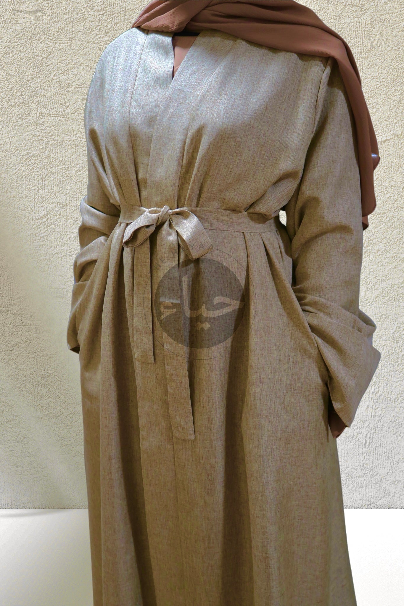 Abaya Ouverte en Lin - Beige